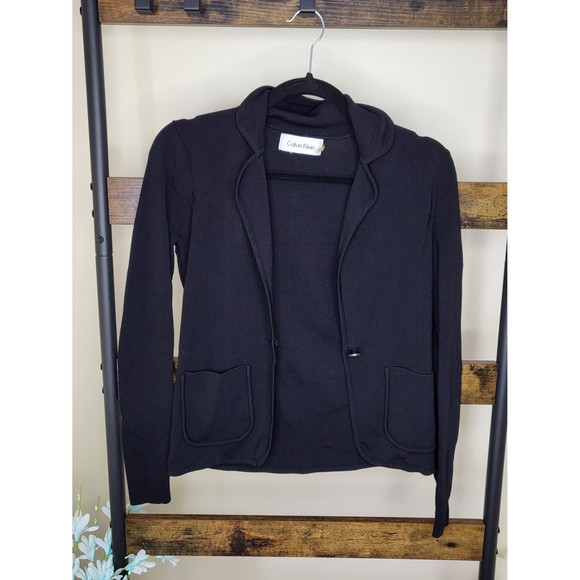 Calvin Klein Sweaters - Calvin Klein black cardigan jacket one button closure pockets size small